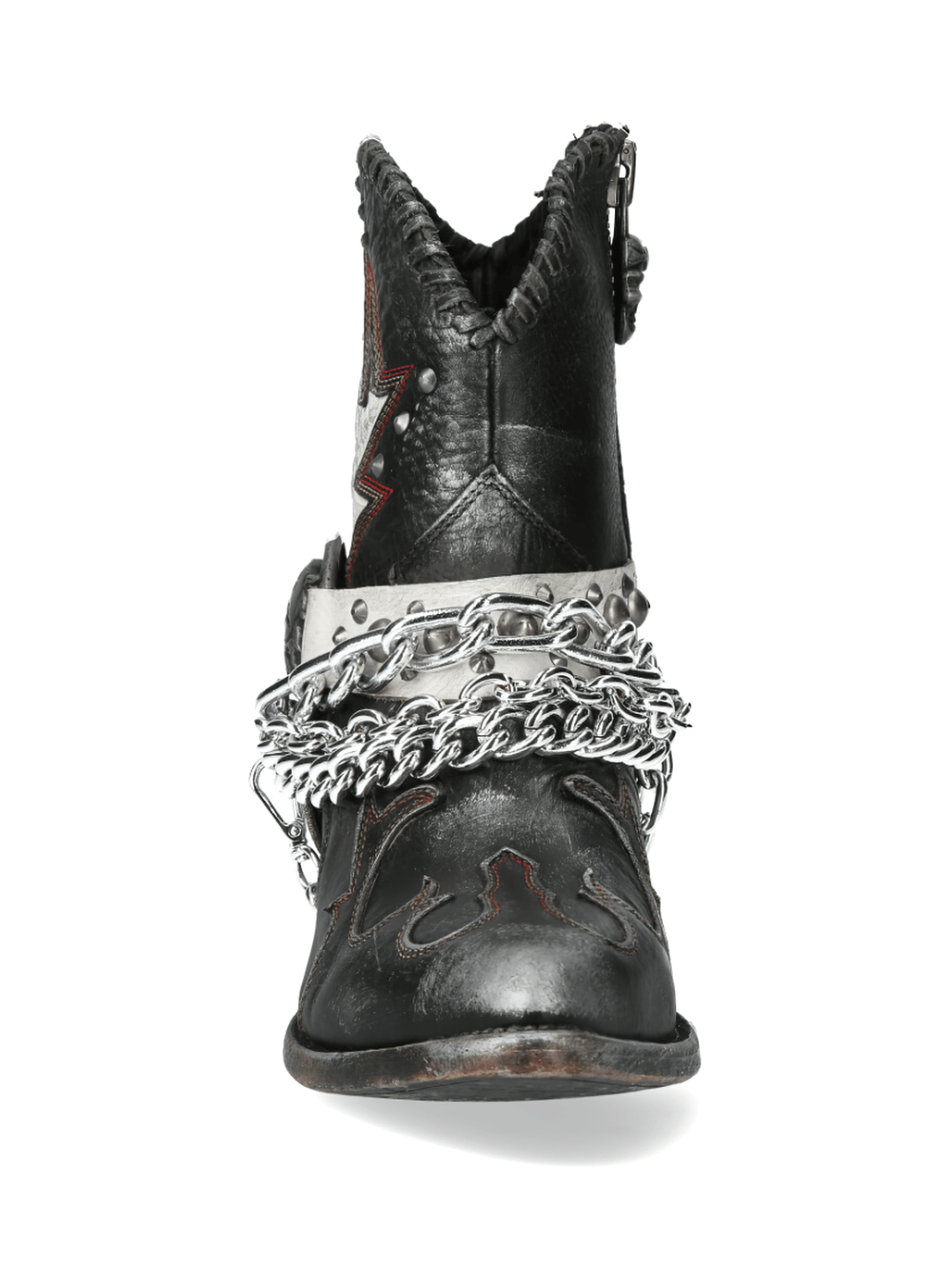 NEW ROCK Black and White Western Biker Boots with Chains