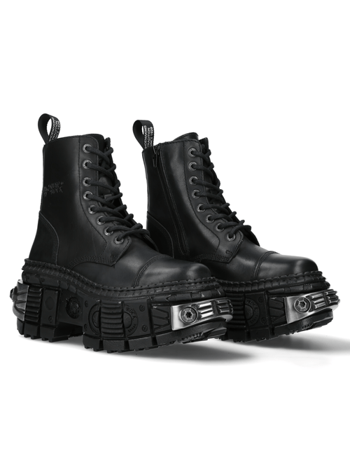 Bottines noires pour femmes NEW ROCK avec design d'engrenages métalliques
