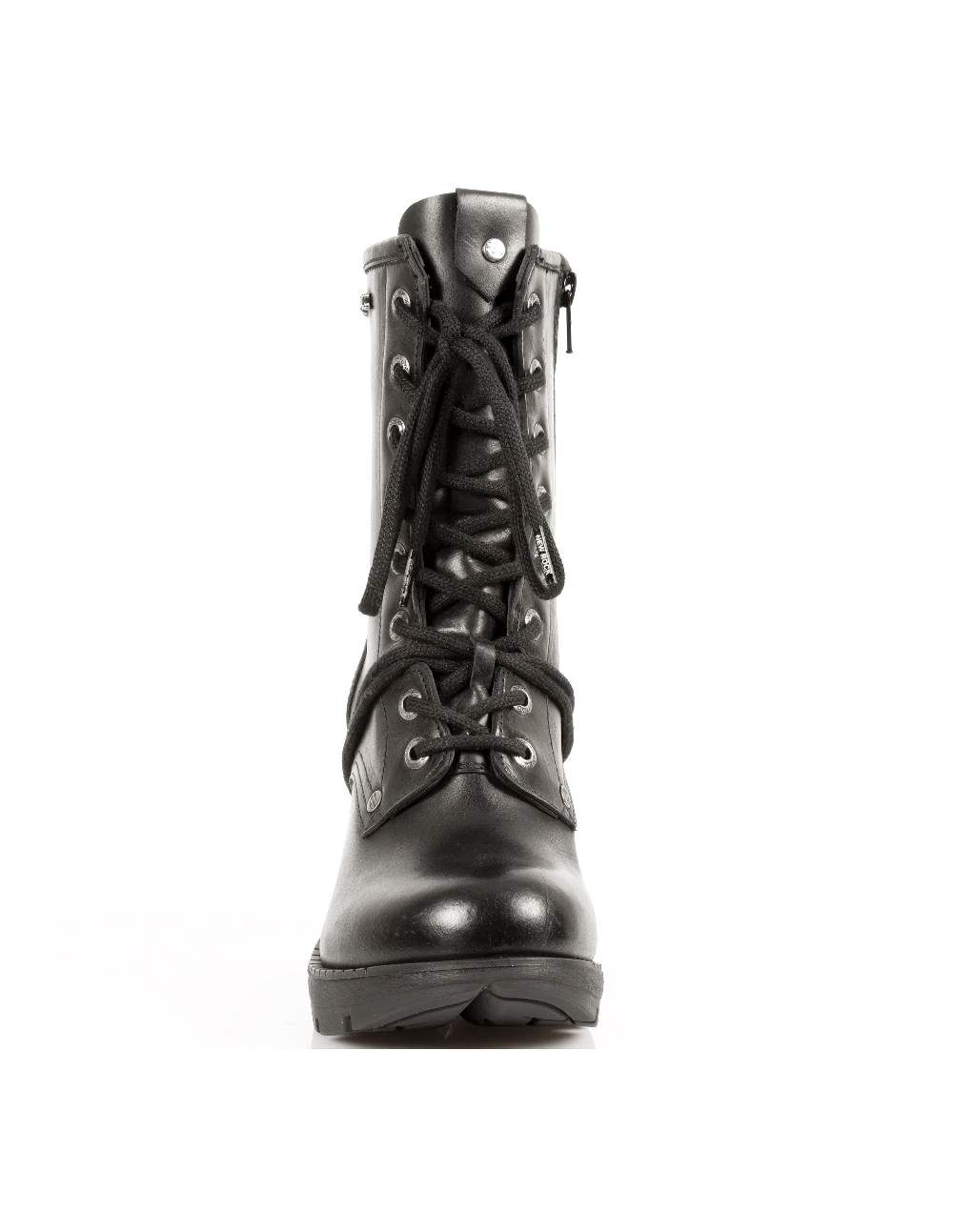 NEW ROCK black ankle boots with metallic heels, laces, and a punk style for women.