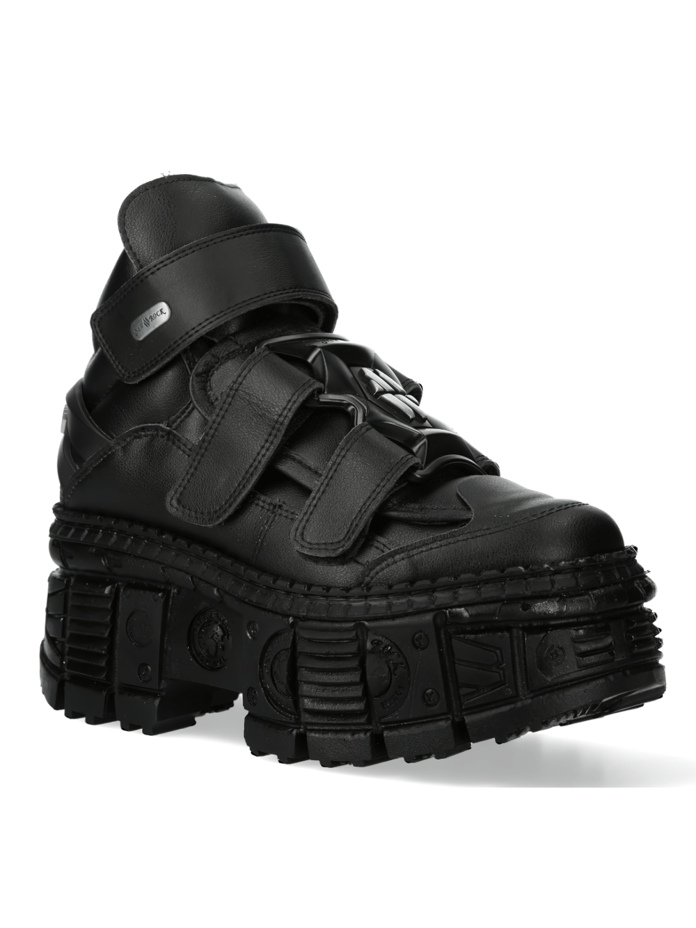 NEW ROCK black platform ankle boots with velcro clasp for gothic punk urban style.