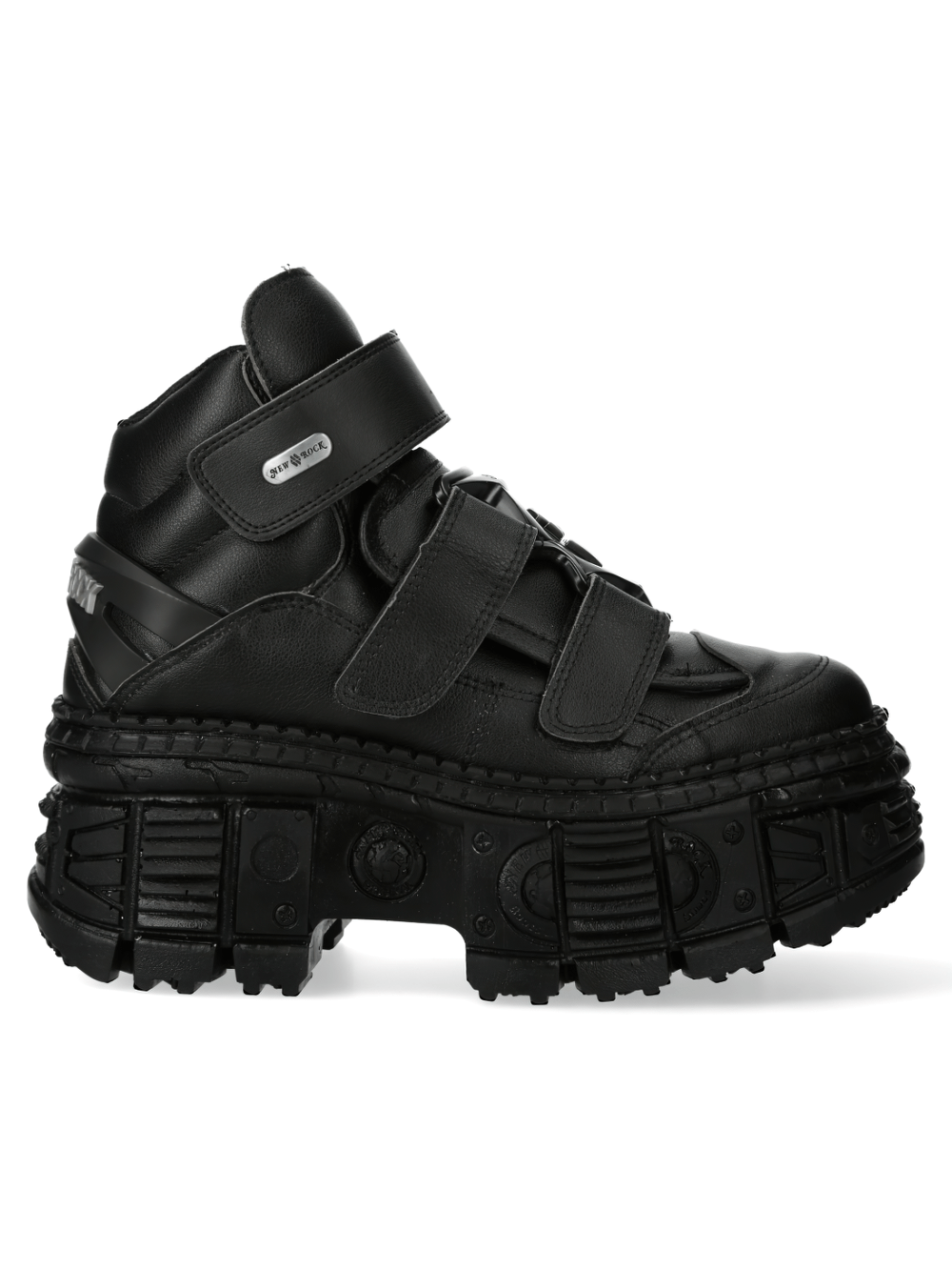 NEW ROCK Black Platform Ankle Boots with Velcro for Gothic Punk Urban Style.