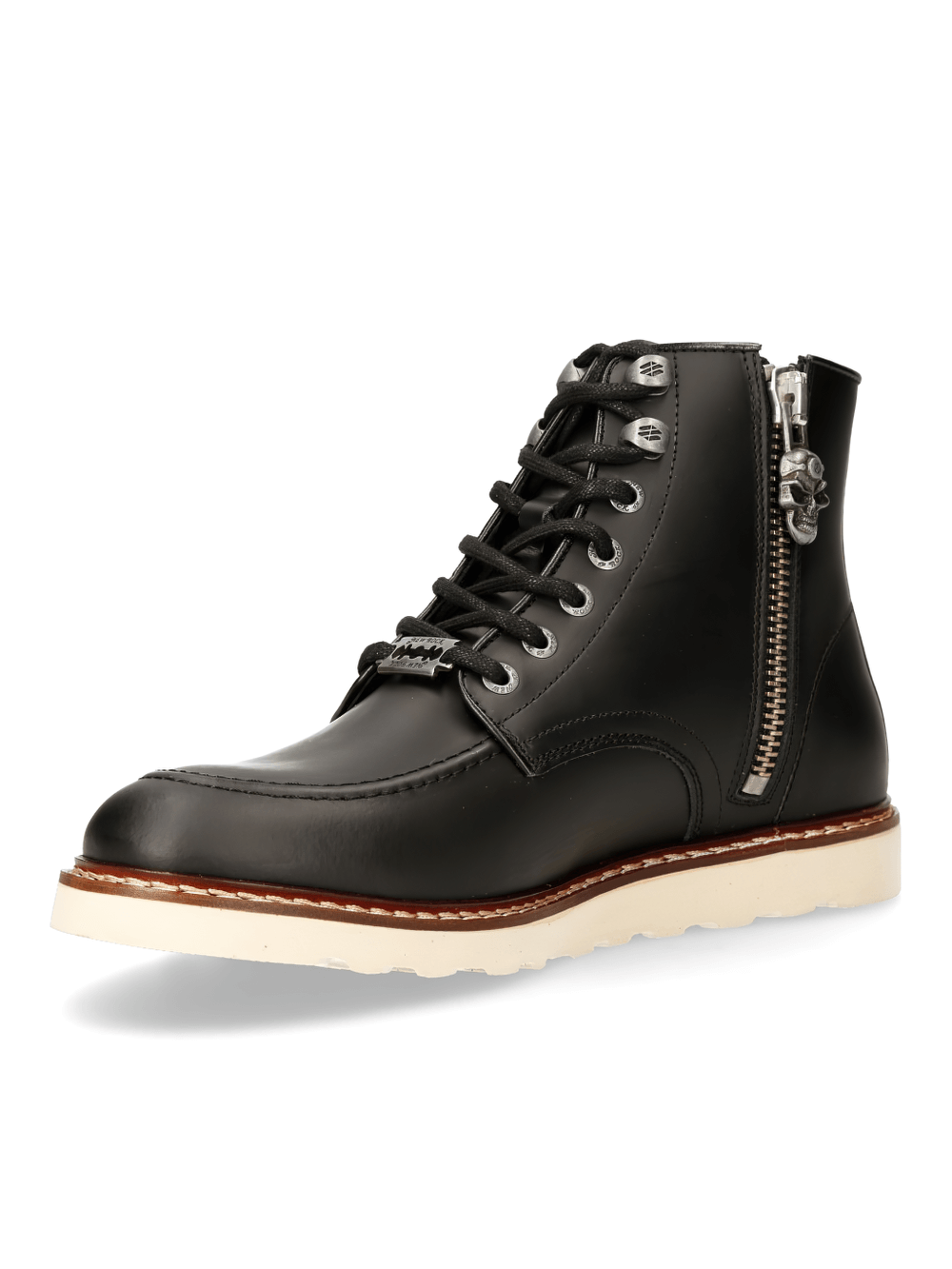 NEW ROCK Black Ankle Boots with Zipper and Cord Lacing, perfect for urban punk style and made from genuine leather.