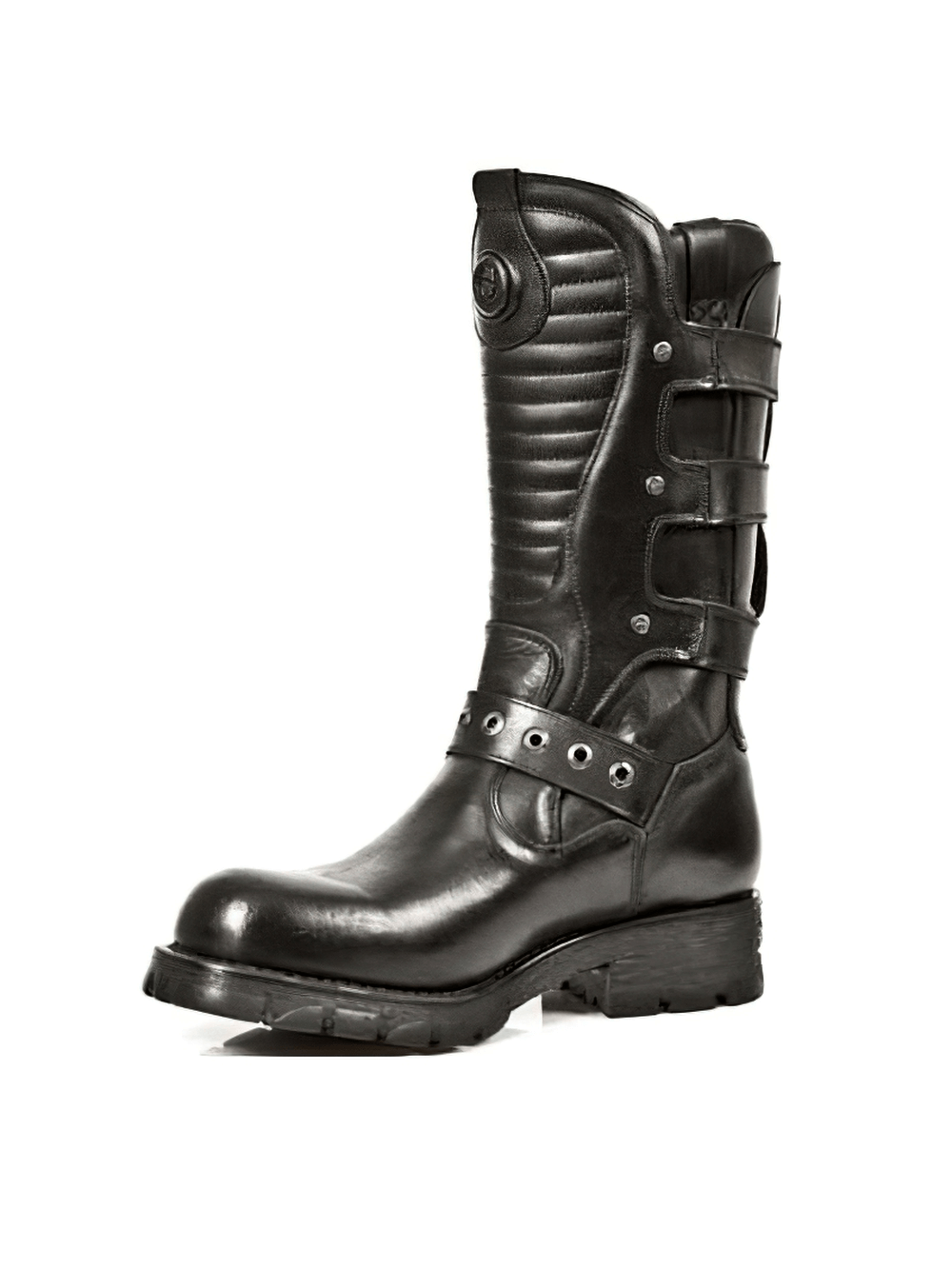 NEW ROCK Black Biker Boot: Genuine Leather Style