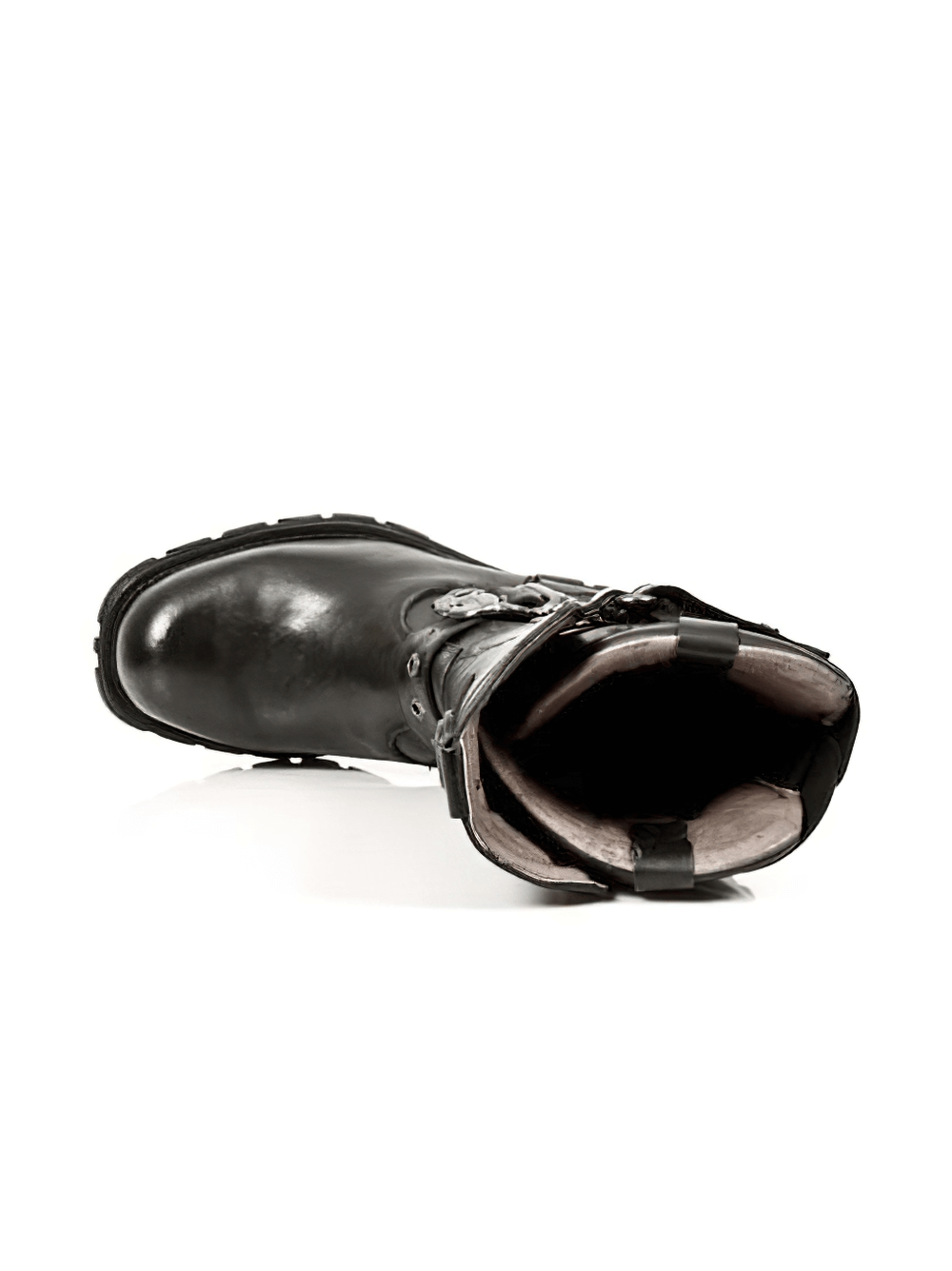 NEW ROCK Men's Black Biker Boots with buckles, showcasing genuine leather craftsmanship and rugged design.