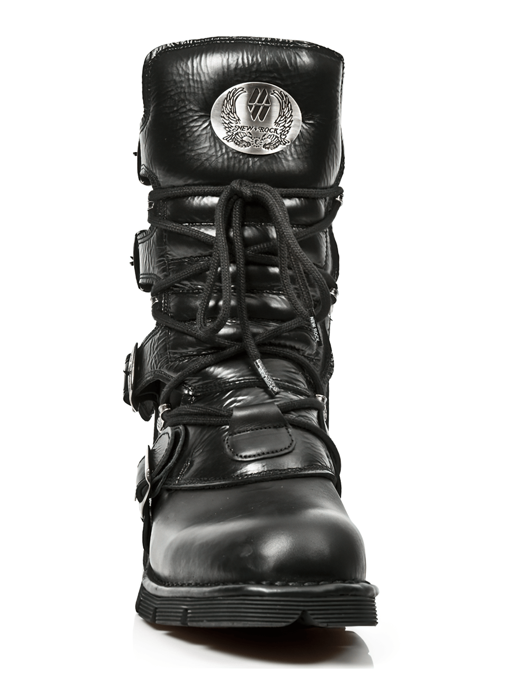 NEW ROCK Black Buckle and Lace-up Mid-Calf Boots