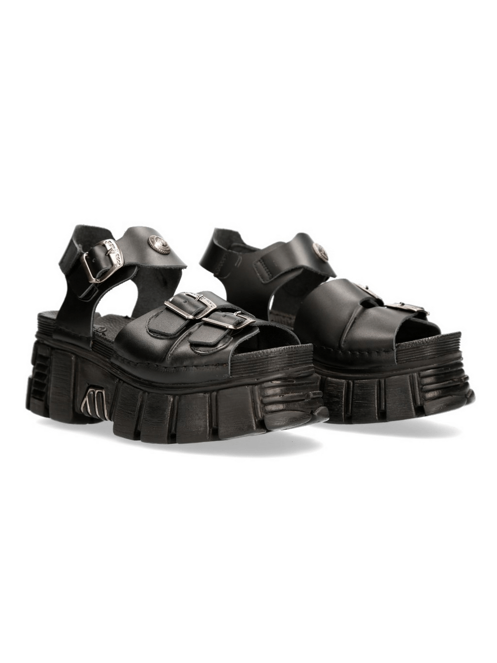 NEW ROCK Black Buckled Platform Sandals in Urban Style
