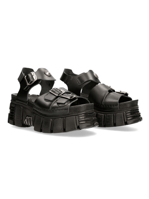 NEUE ROCK Damen Schwarze Sandalen mit Schnallen und Plateau im Urbanen Stil