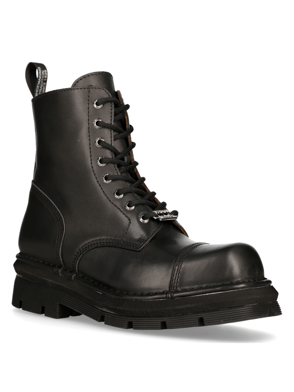 NEW ROCK Black Combat Ankle Boots with a robust design and cord clasp for tactical style and comfort.