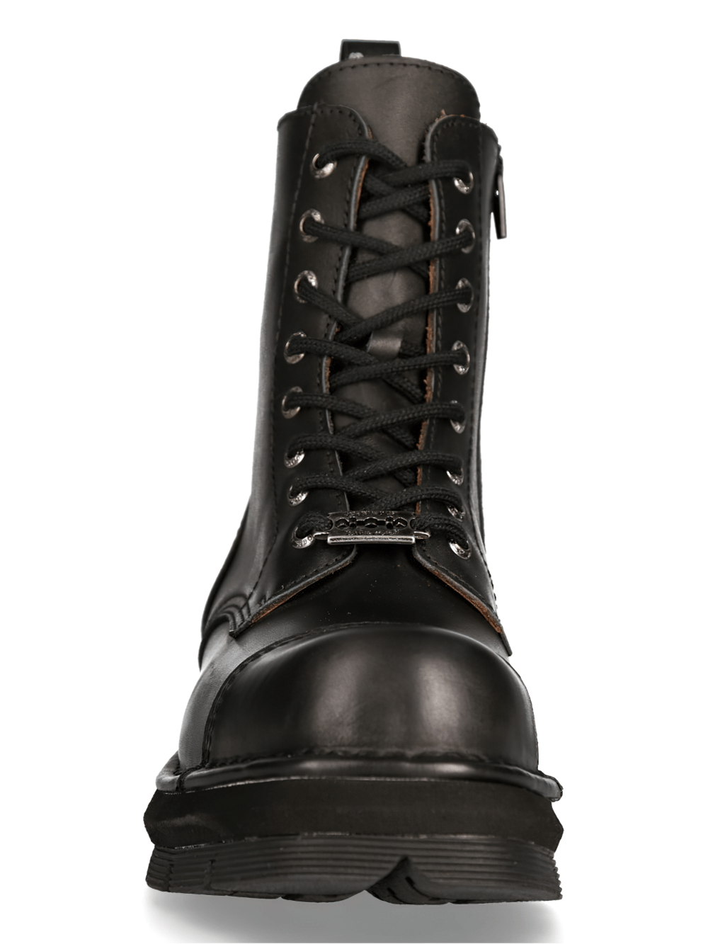 NEW ROCK Black Combat Ankle Boots with cord clasp, durable military-style tactical footwear.