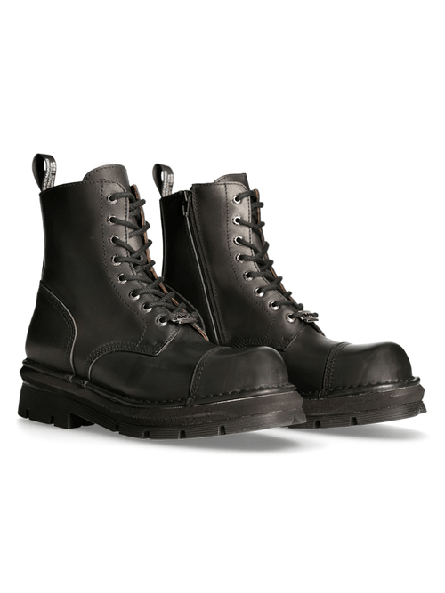 NEW ROCK Men's Black Combat Ankle Boots with Cord Clasp