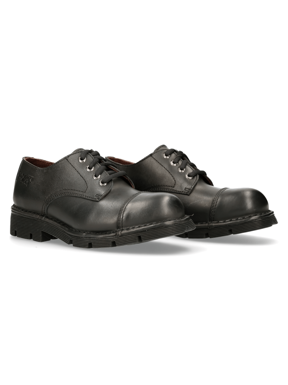 NEW ROCK elegant black flat-sole shoes with urban and military style, perfect for everyday or formal wear.