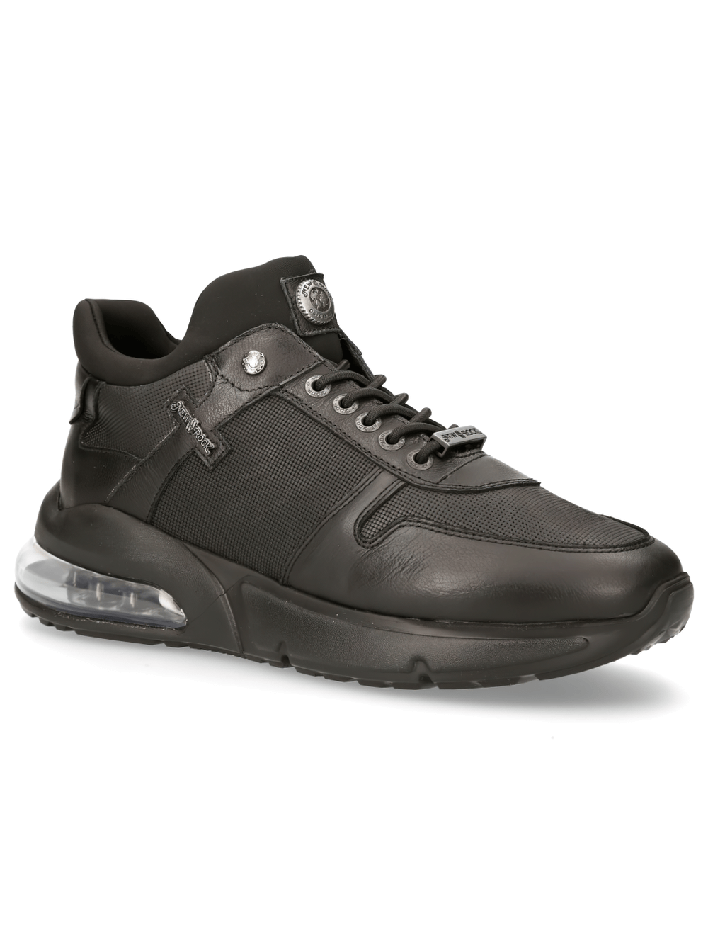 NEW ROCK Black Genuine Leather Urban Sneakers for men, combining style and comfort with a sleek design.