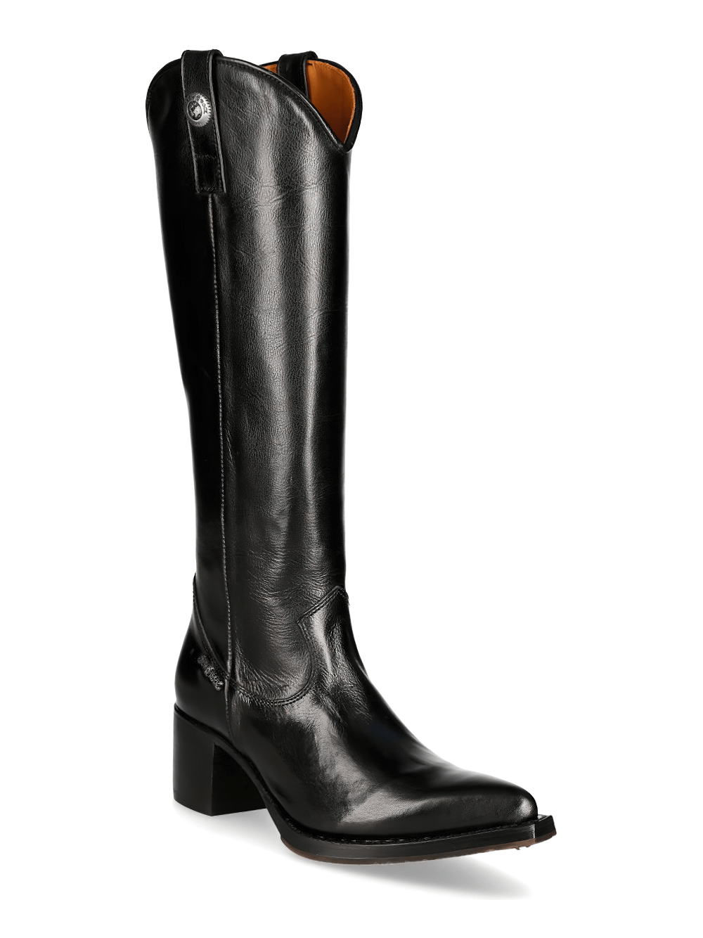 NEW ROCK Black Goodyear-Welt High Boots featuring zipper, durable leather, and biker-inspired design.