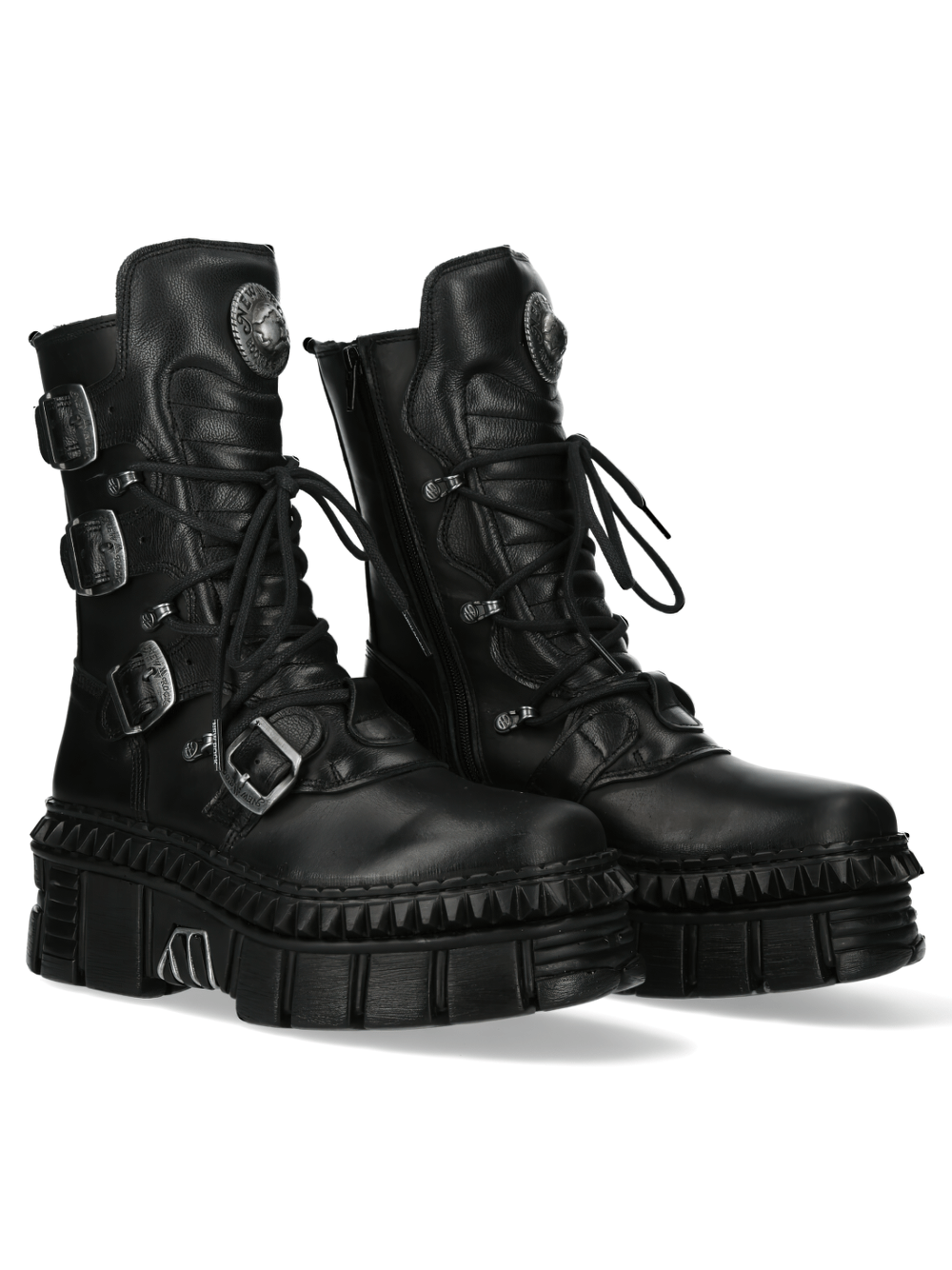 NEW ROCK Black Gothic Ankle Boots with Buckles and Laces