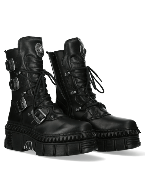 NEW ROCK Women's Black Gothic Ankle Boots with Buckles and Laces