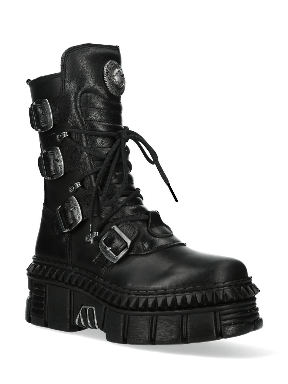 NEW ROCK Black Gothic Ankle Boots with buckles and laces, ideal for punk and rock fashion enthusiasts.