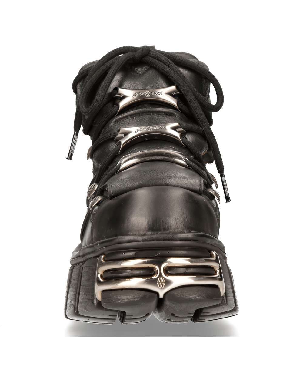 NEW ROCK Black Gothic Ankle Boots with Metallic Accents