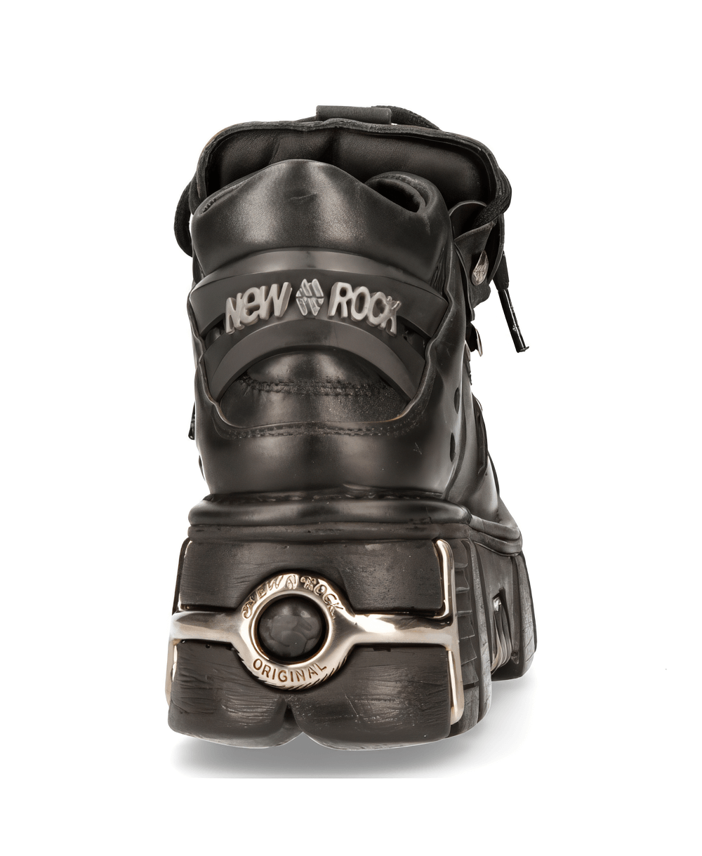 NEW ROCK Black Gothic Ankle Boots with Metallic Accents