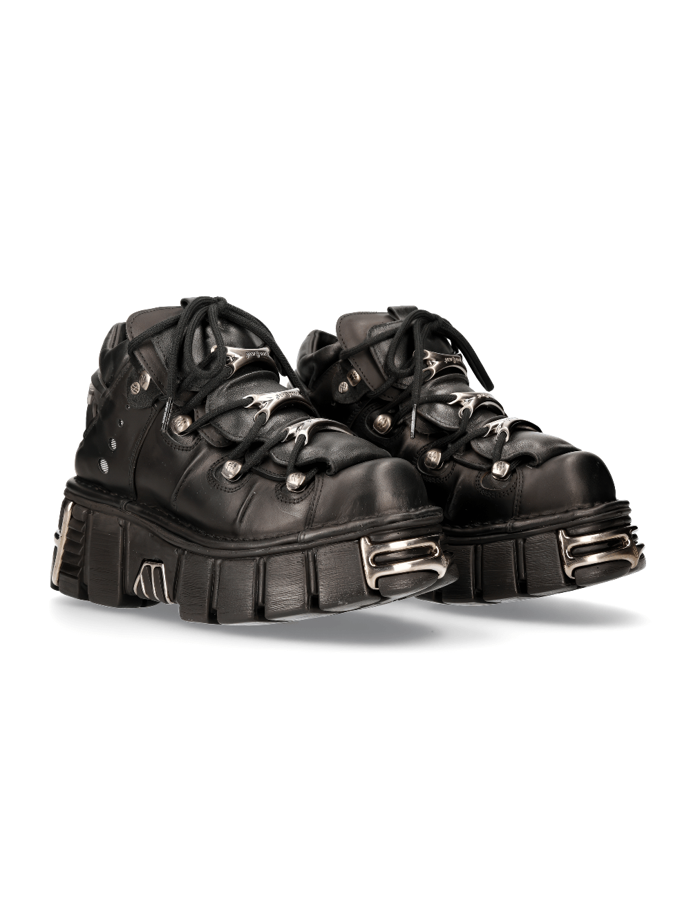 NEW ROCK Men's black gothic ankle boots with metallic accents, featuring bold styling and unique lace details.