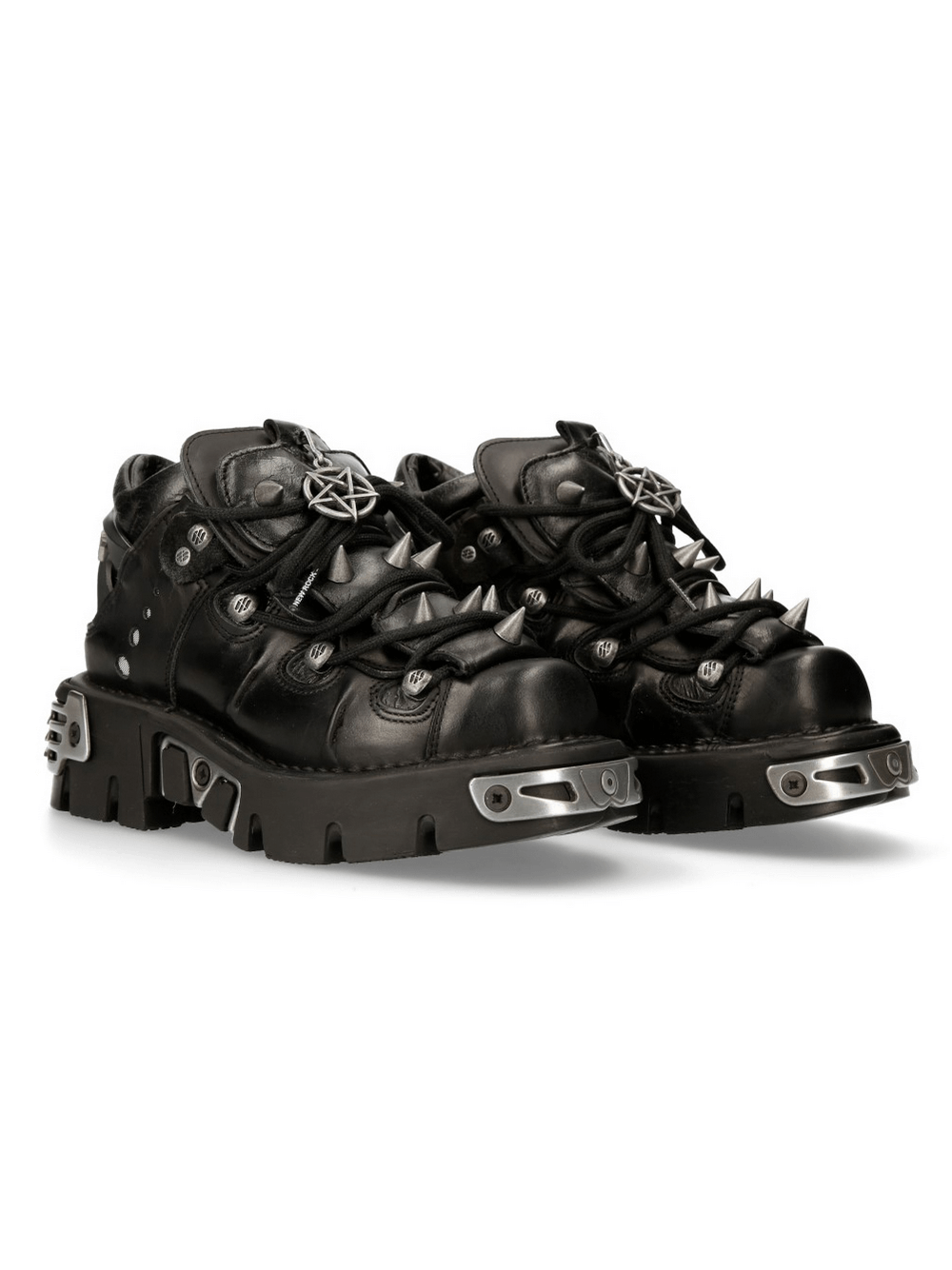 NEW ROCK Men's black gothic ankle boots with spikes and metal trim, bold leather design for a daring style statement.