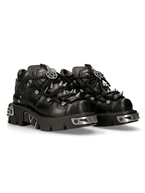 NEUE ROCK Damen Schwarze Gotische Stiefeletten mit Stacheln und Metallverzierung