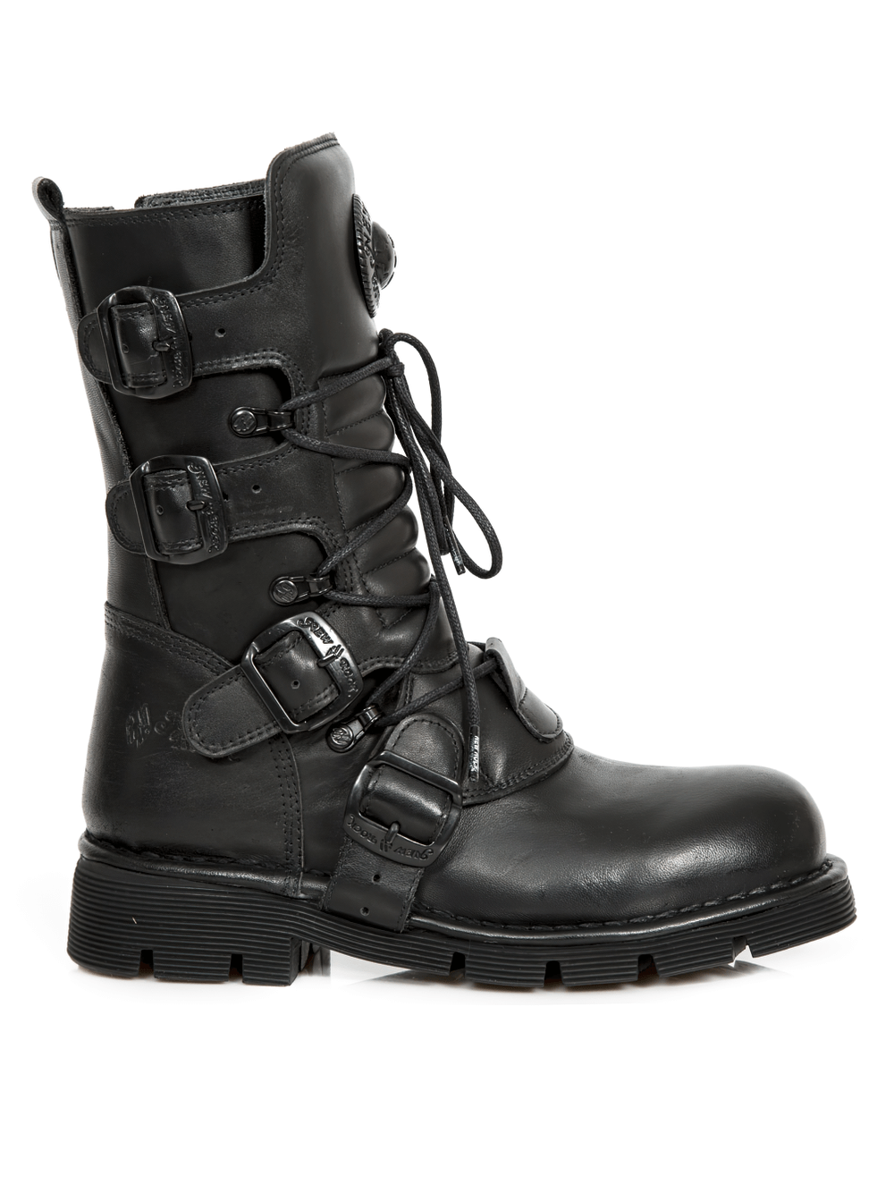 NEW ROCK Black Gothic Buckled Boots with Embossed Detail