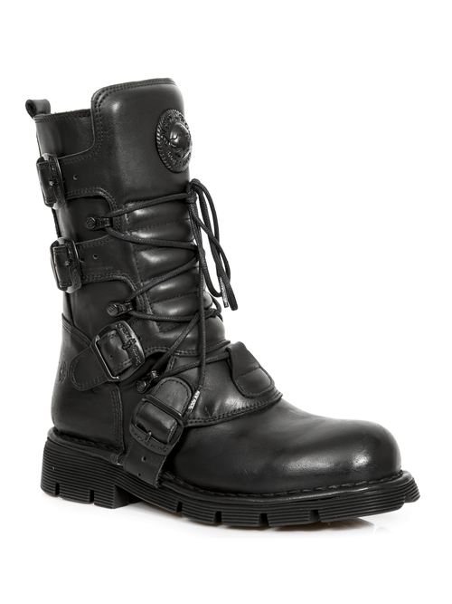NEW ROCK Women's Black Gothic Buckled Boots with Embossed Detail