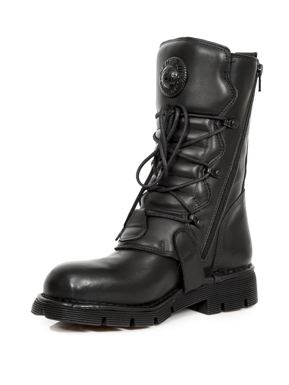 NEW ROCK Black Gothic Buckled Boots with Embossed Detail