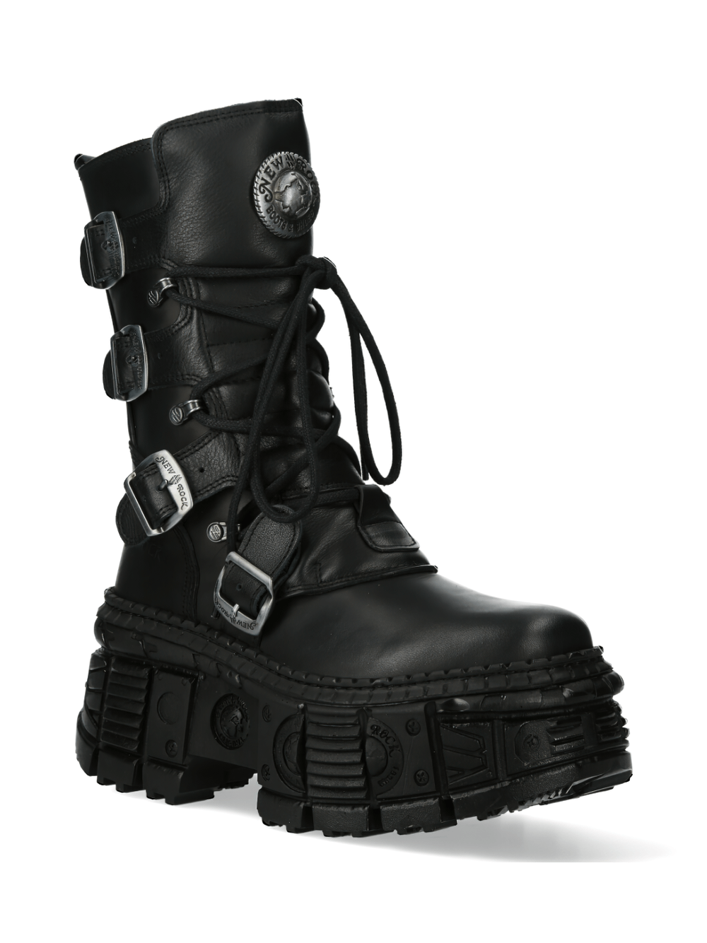 NEW ROCK Black Gothic Military Ankle Boots with Buckles for punk rock fashion lovers.