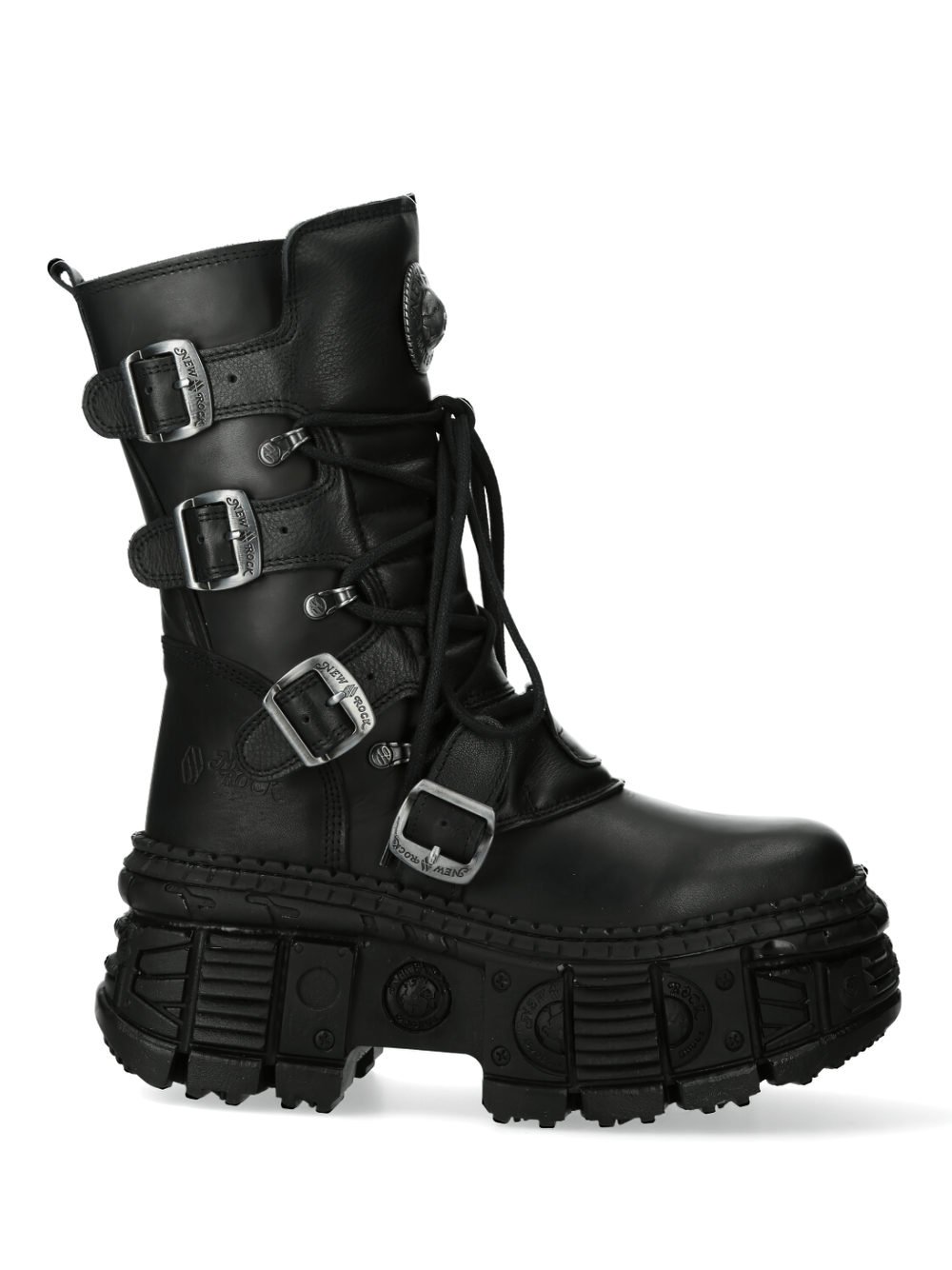 NEW ROCK Black Gothic Military Ankle Boots with Buckles