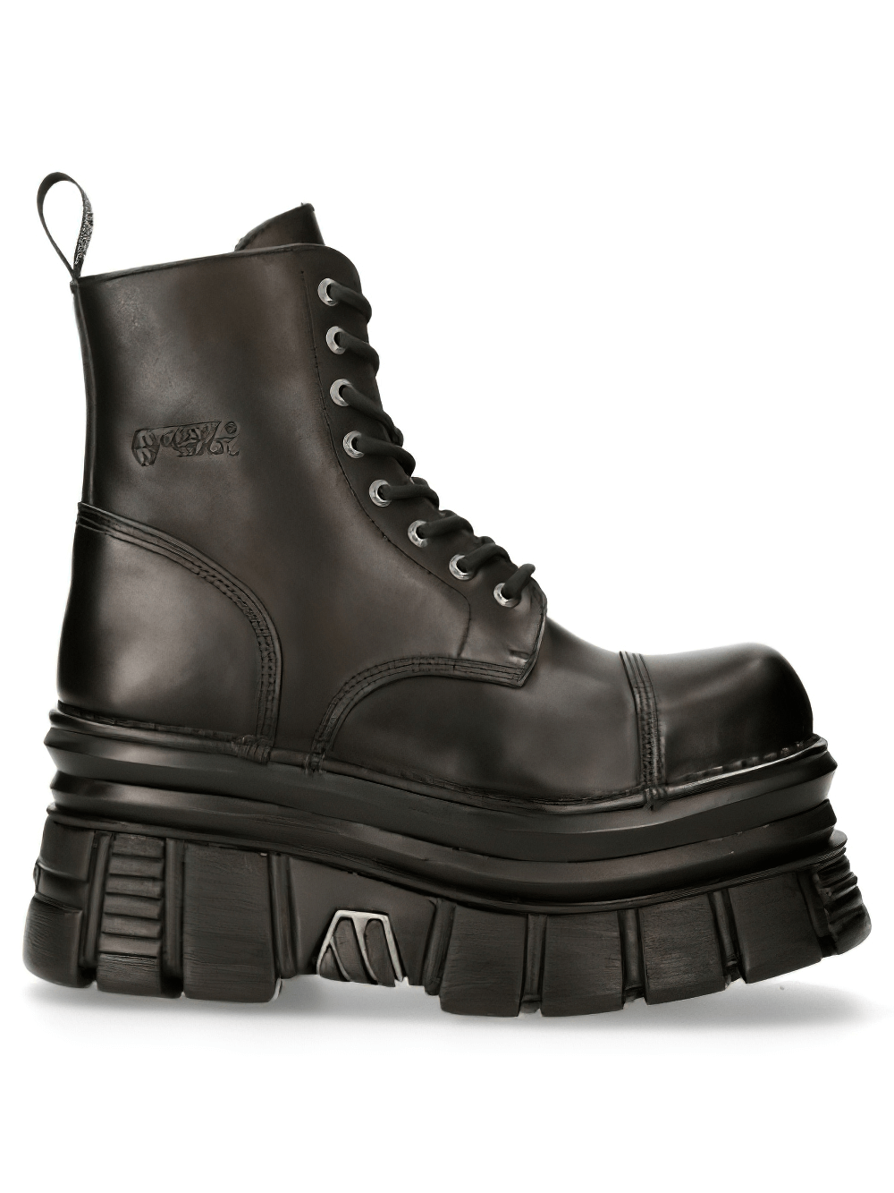 NEW ROCK Men's Black Gothic Military Ankle Boots with rugged punk style and chunky platform sole.
