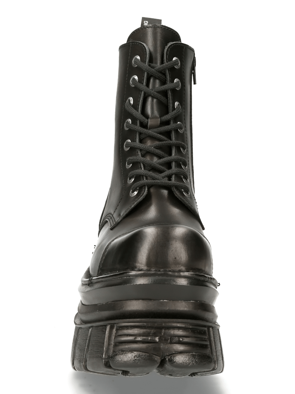 NEW ROCK Bottines militaires gothiques noires en cuir