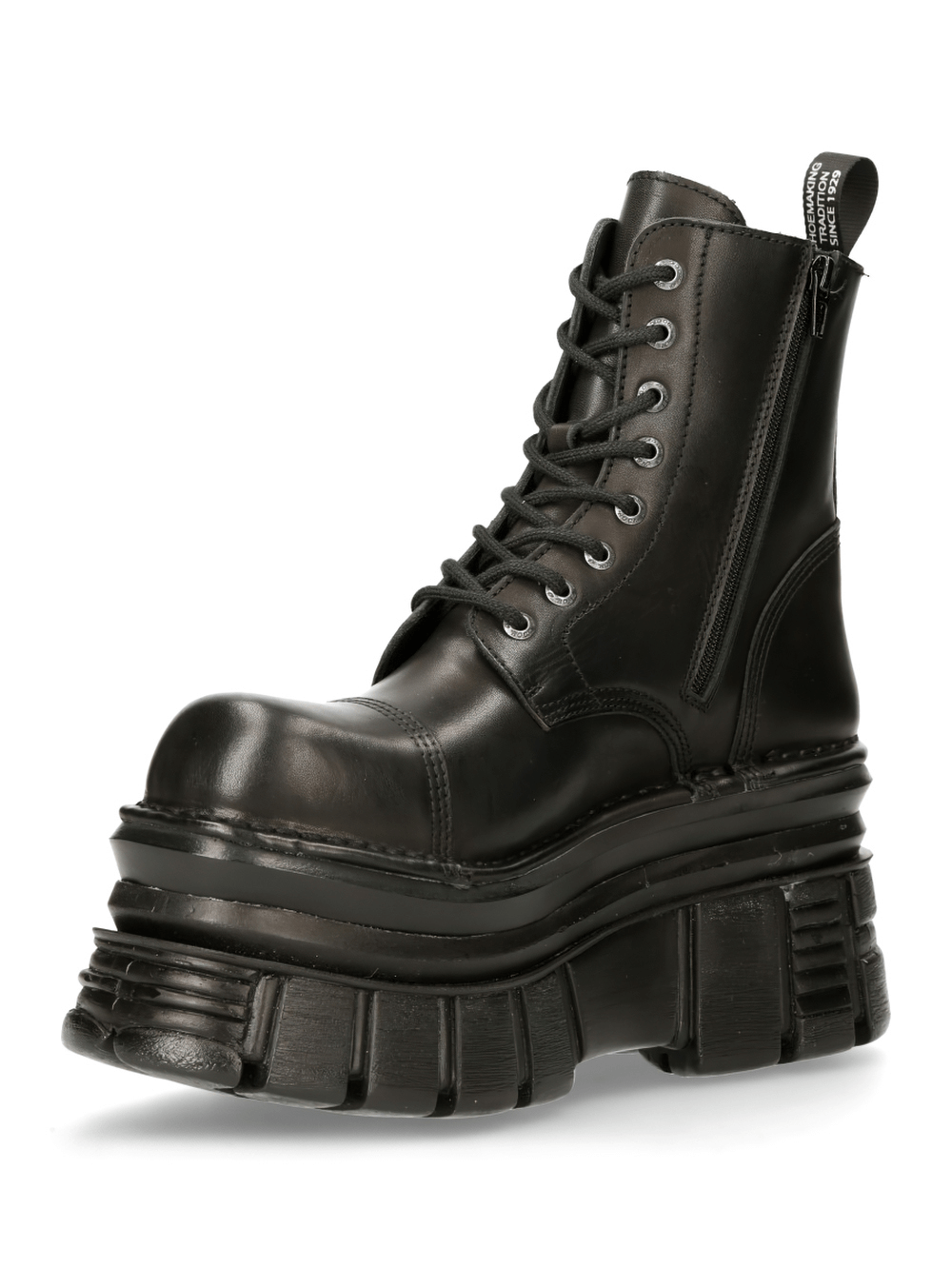 NEW ROCK men's black gothic military ankle boots with chunky sole, perfect for punk and rock fashion.