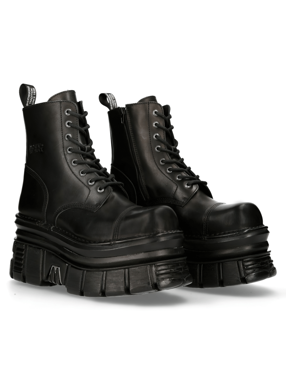 NEW ROCK Black Gothic Military Leather Ankle Boots