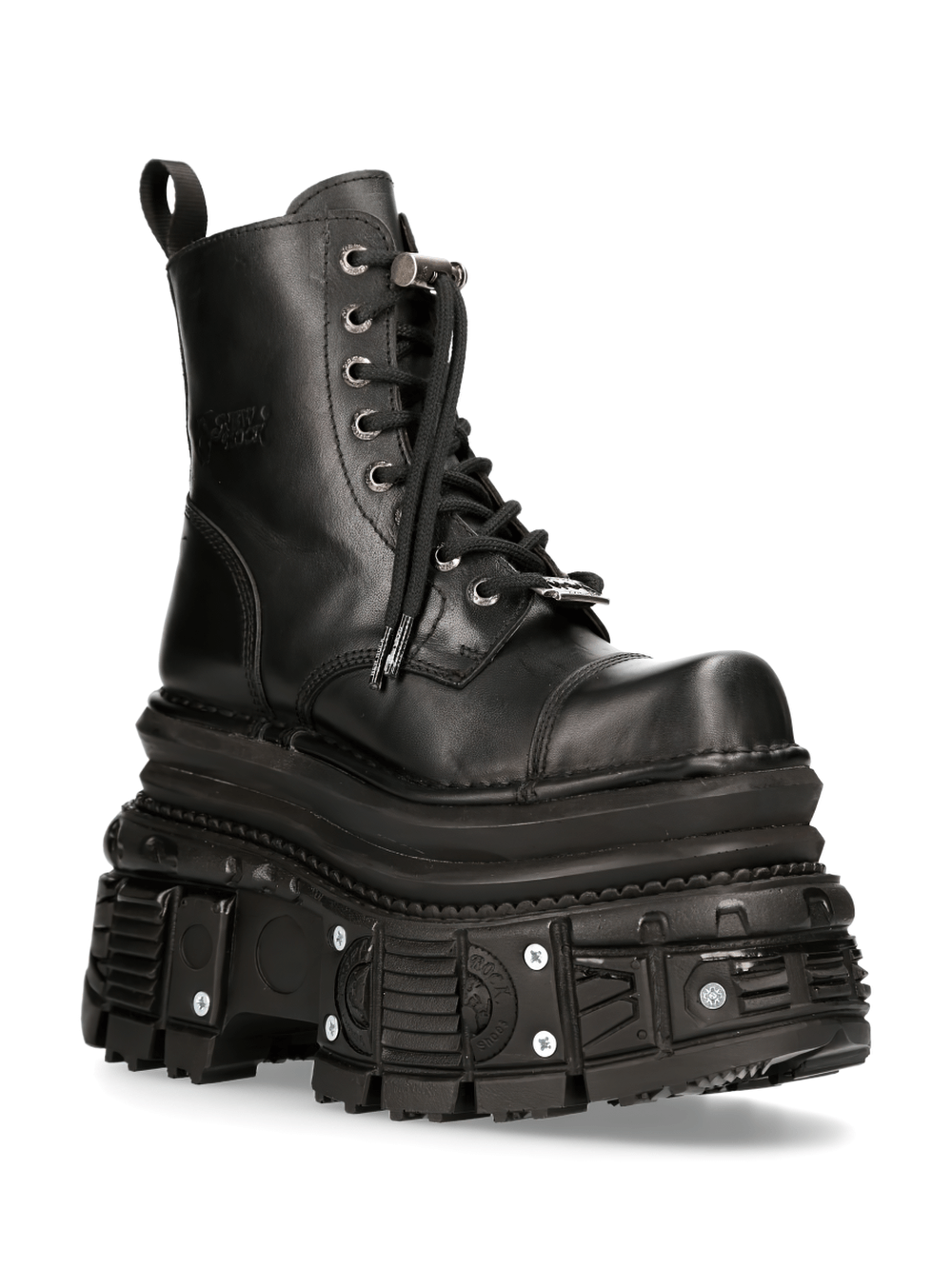 NEW ROCK Black Gothic Military Platform Boots with laces and a bold, chunky sole, perfect for punk rock fashion.