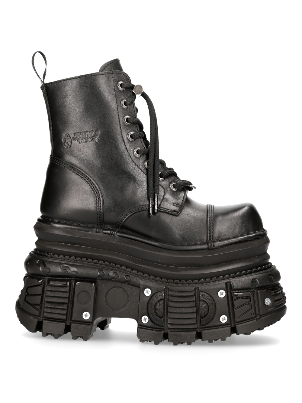 NEW ROCK Black Gothic Military Platform Boots with laces and adjustable zip, bold punk rock style, heavy-duty design.