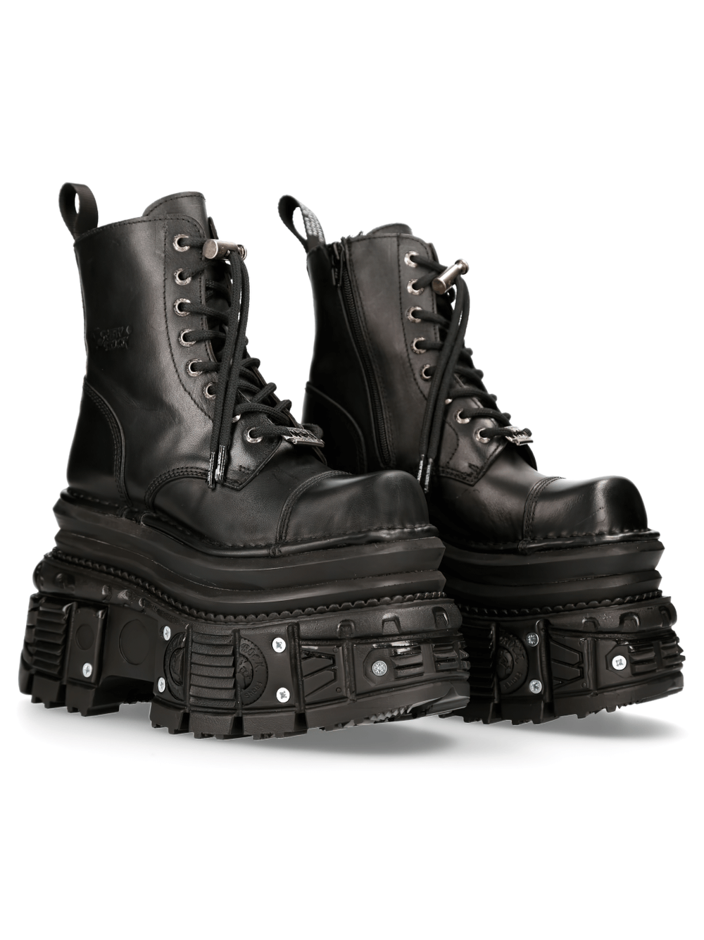 NEW ROCK Black Gothic Military Platform Boots with laces and zip, heavy punk rock style for bold fashion.