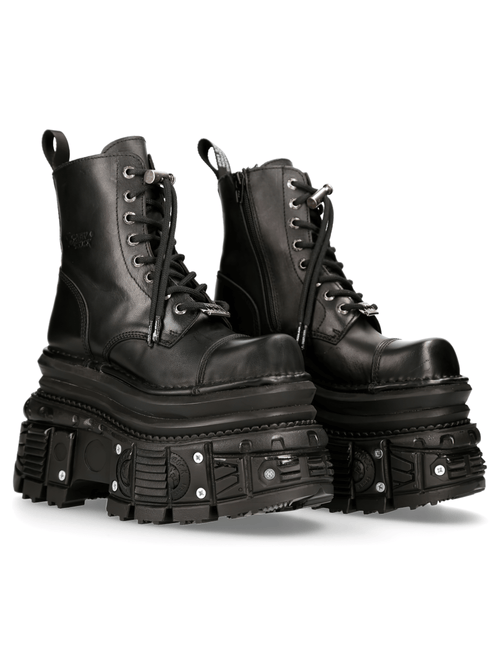 NEW ROCK Women's Black Gothic Military Platform Boots with Laces
