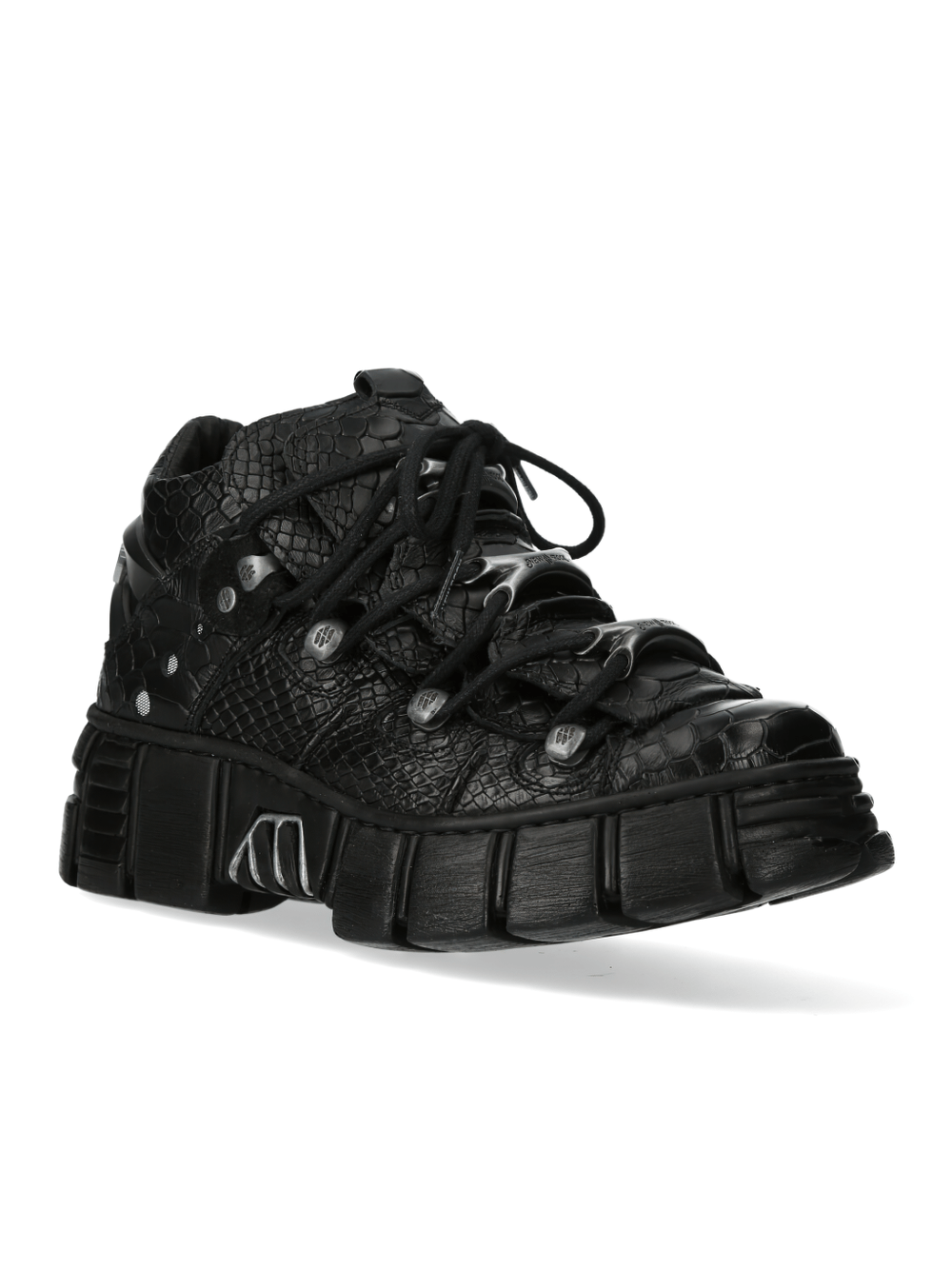 NEW ROCK Black Gothic Platform Shoes with Metallic Accents, perfect for urban fashion and heavy rock style.