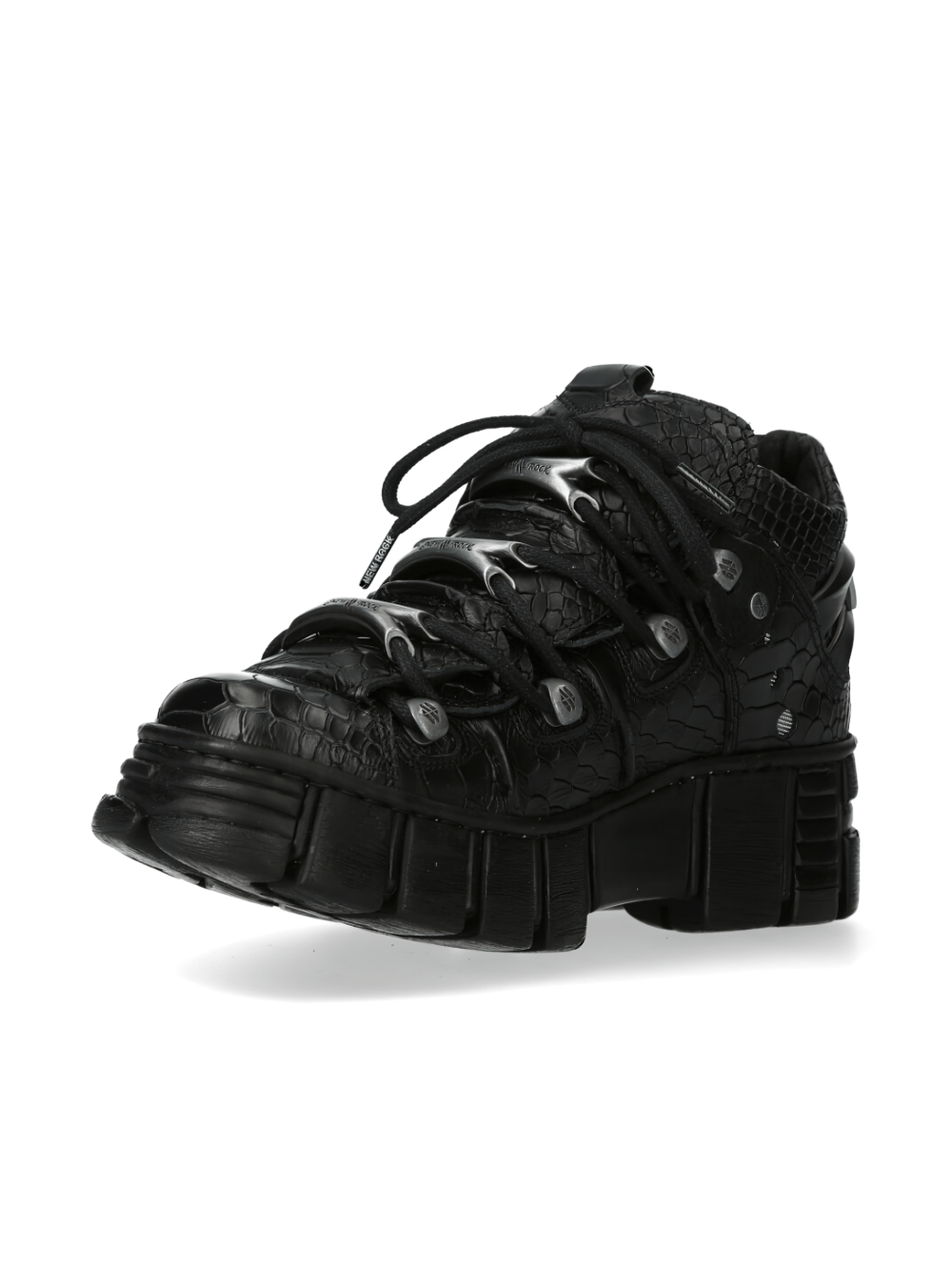 NEW ROCK Black Gothic Platform Shoes with metallic accents and unique lace-up design for urban fashion.