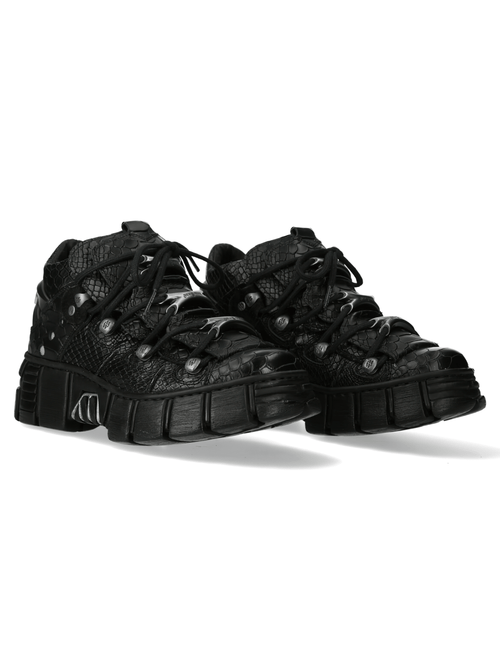 NEW ROCK Damen Schwarze Gothic Plateauschuhe mit Metallischen Akzenten