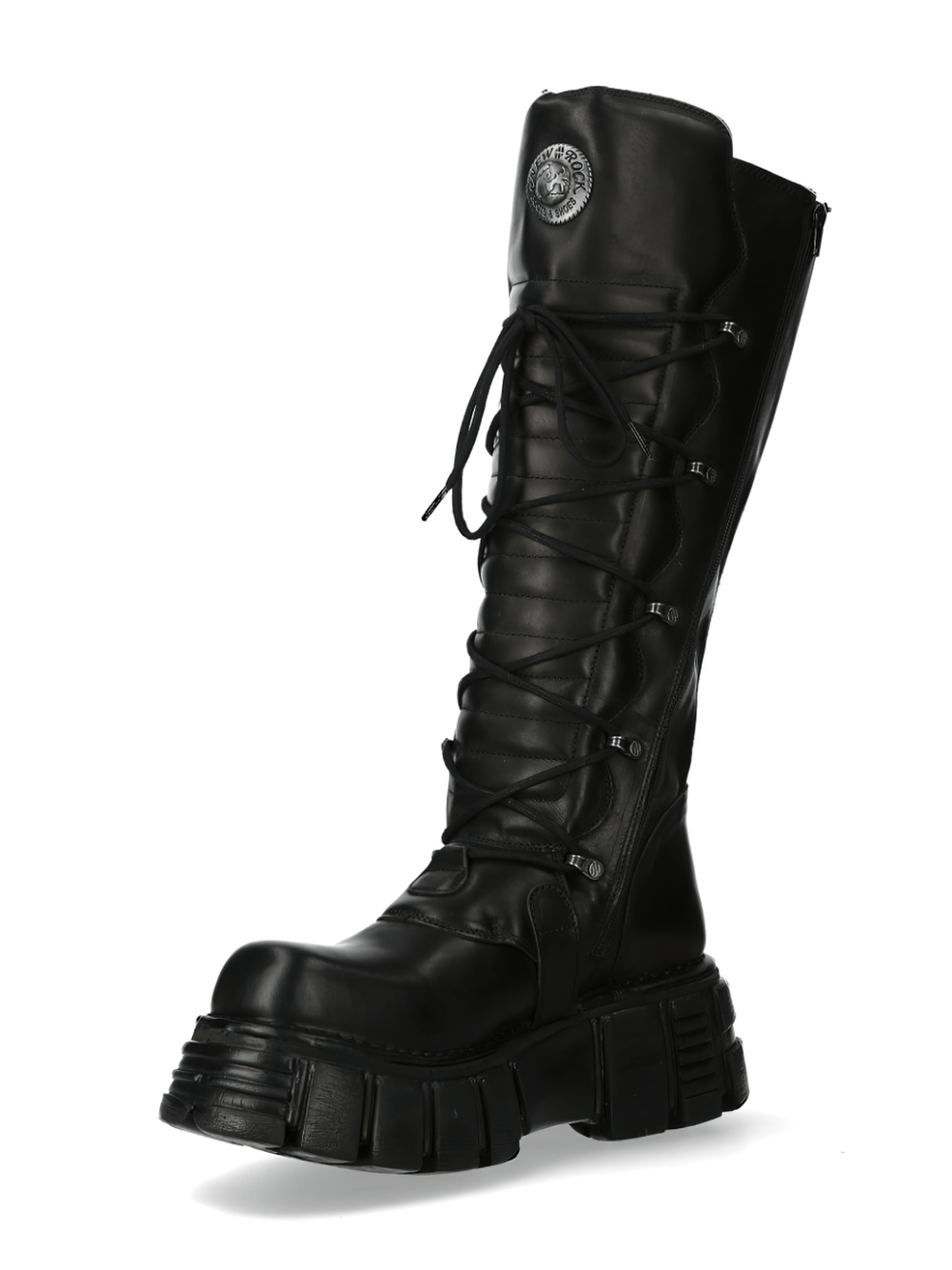 NEW ROCK Black Gothic Punk Boots with Laces and Buckles for edgy style and rock fashion.