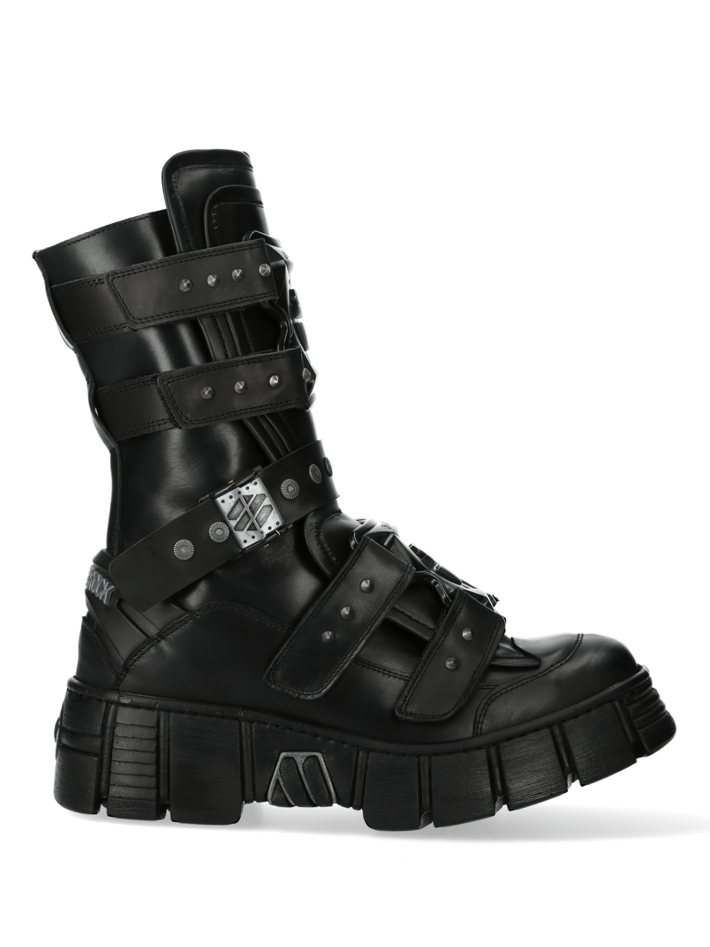 NEW ROCK Black Gothic Punk Boots with Velcro Straps, stylish leather craftsmanship for alternative fashion lovers.