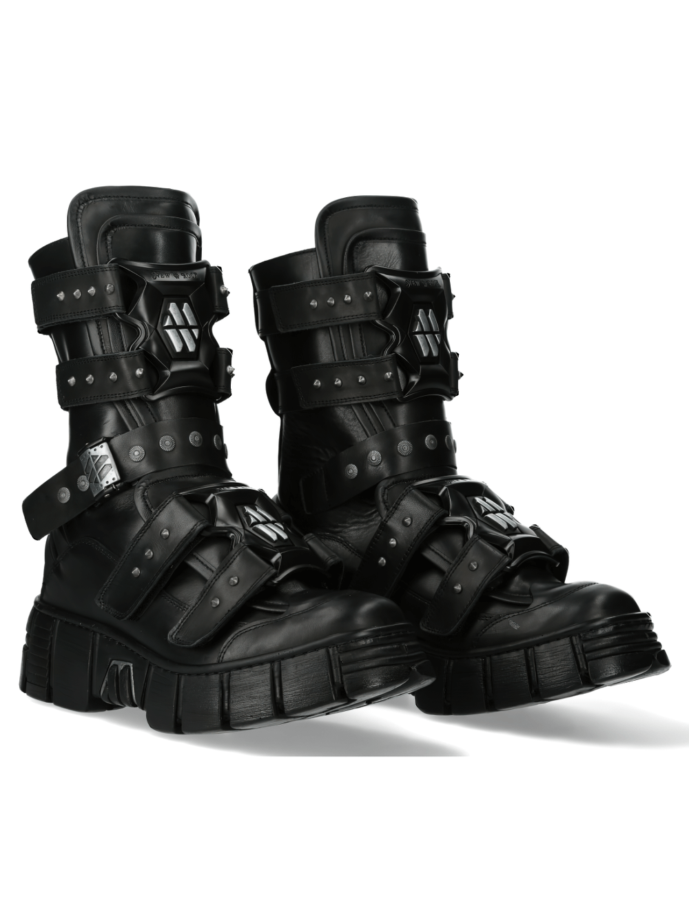 NEW ROCK Black Gothic Punk Boots with Velcro Straps for edgy alternative fashion and durability.