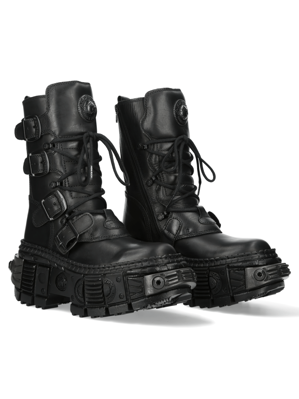 NEW ROCK Black Gothic Punk Military Ankle Boots with Buckles