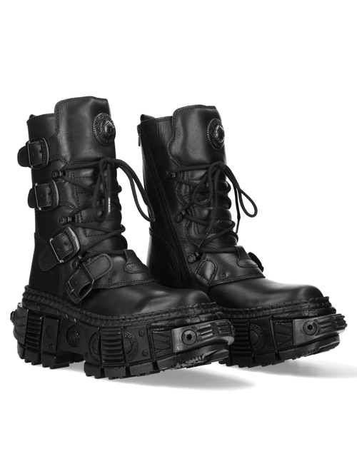 NEUE ROCK Damen Schwarze Gothic Punk Militärische Knöchelstiefel mit Schnallen