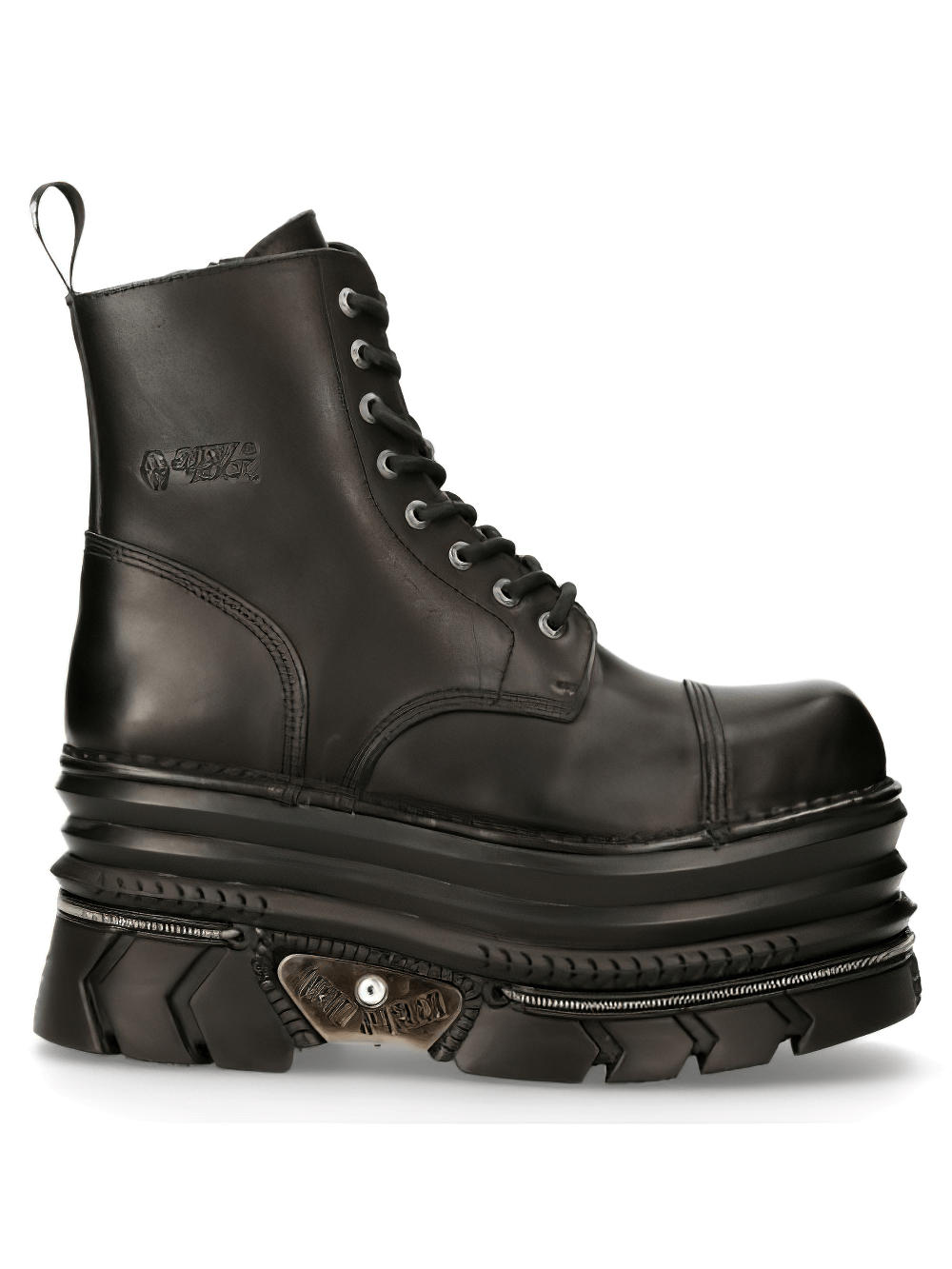 NEW ROCK Men's Gothic Punk Black Platform Ankle Boots with lace-up and high heel, perfect for edgy style.