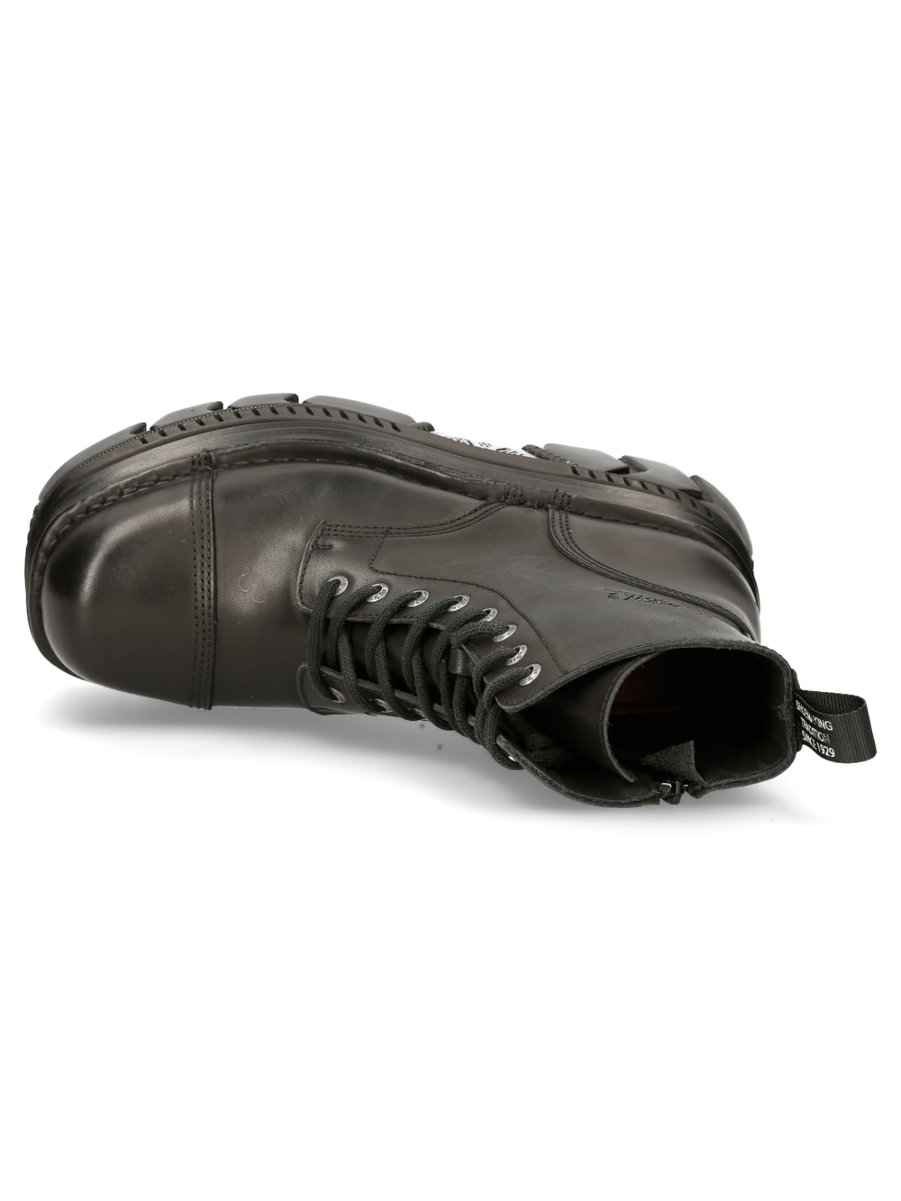 NEW ROCK Men's Black Gothic Punk Platform Ankle Boots with lace-up closure and bold military design.