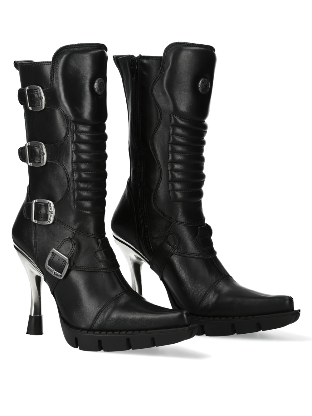 NEW ROCK Black High-Heel Urban Boots With Buckles