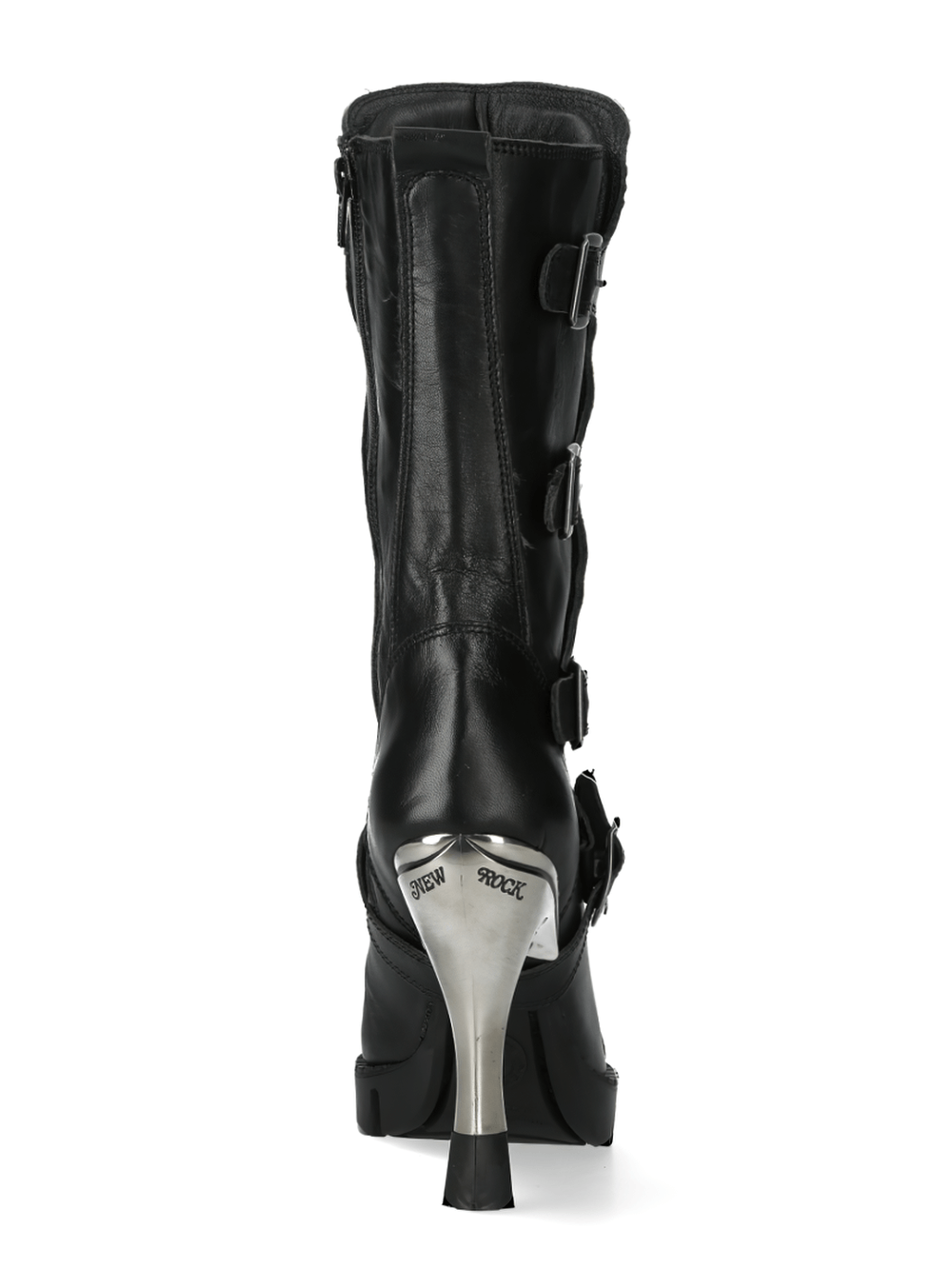 NEW ROCK black high-heel urban boots for women, featuring buckles and a stylish design from the MALICIA COLLECTION.